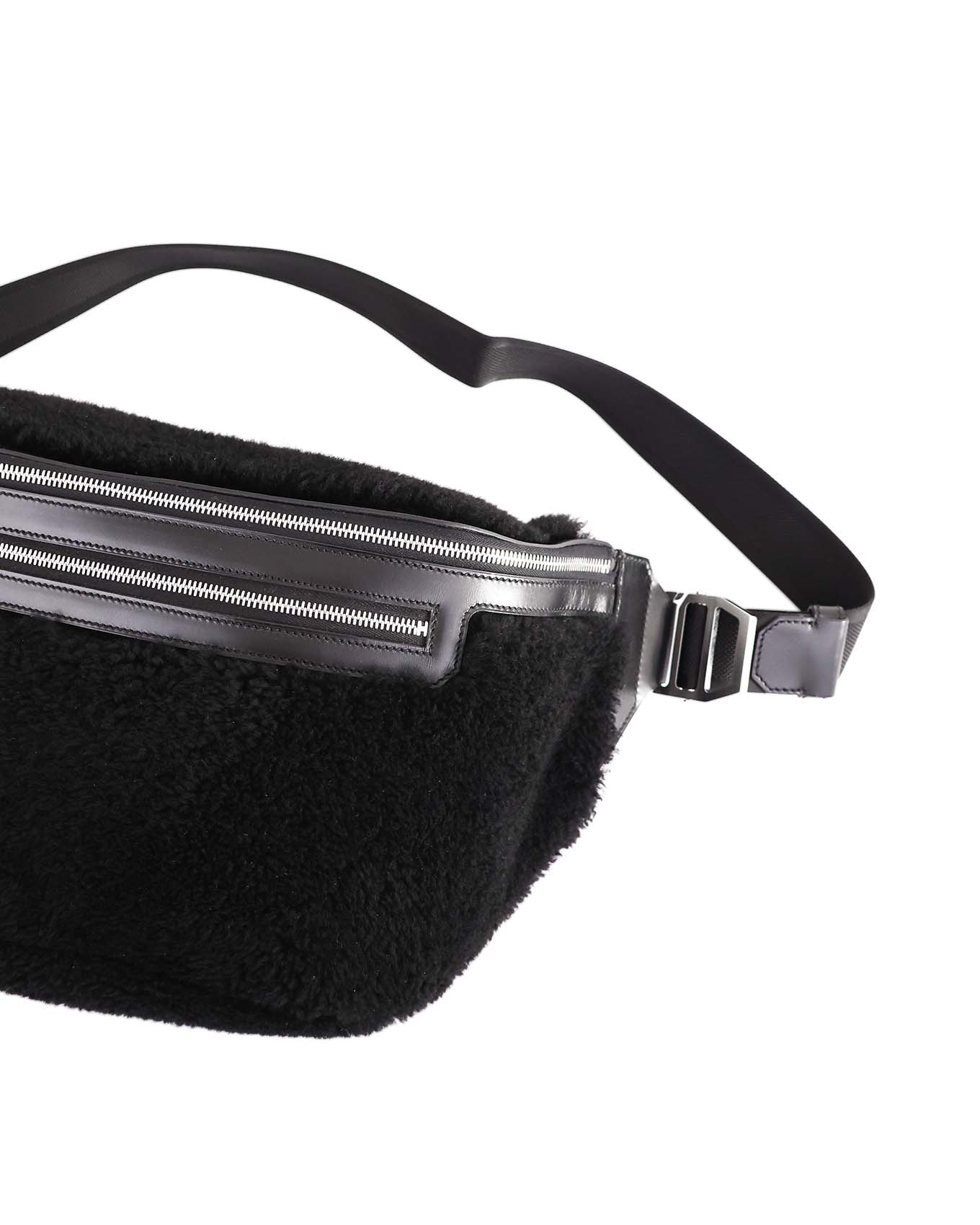 Hermès Black Shearling Cityslide Waistbag GM 2017