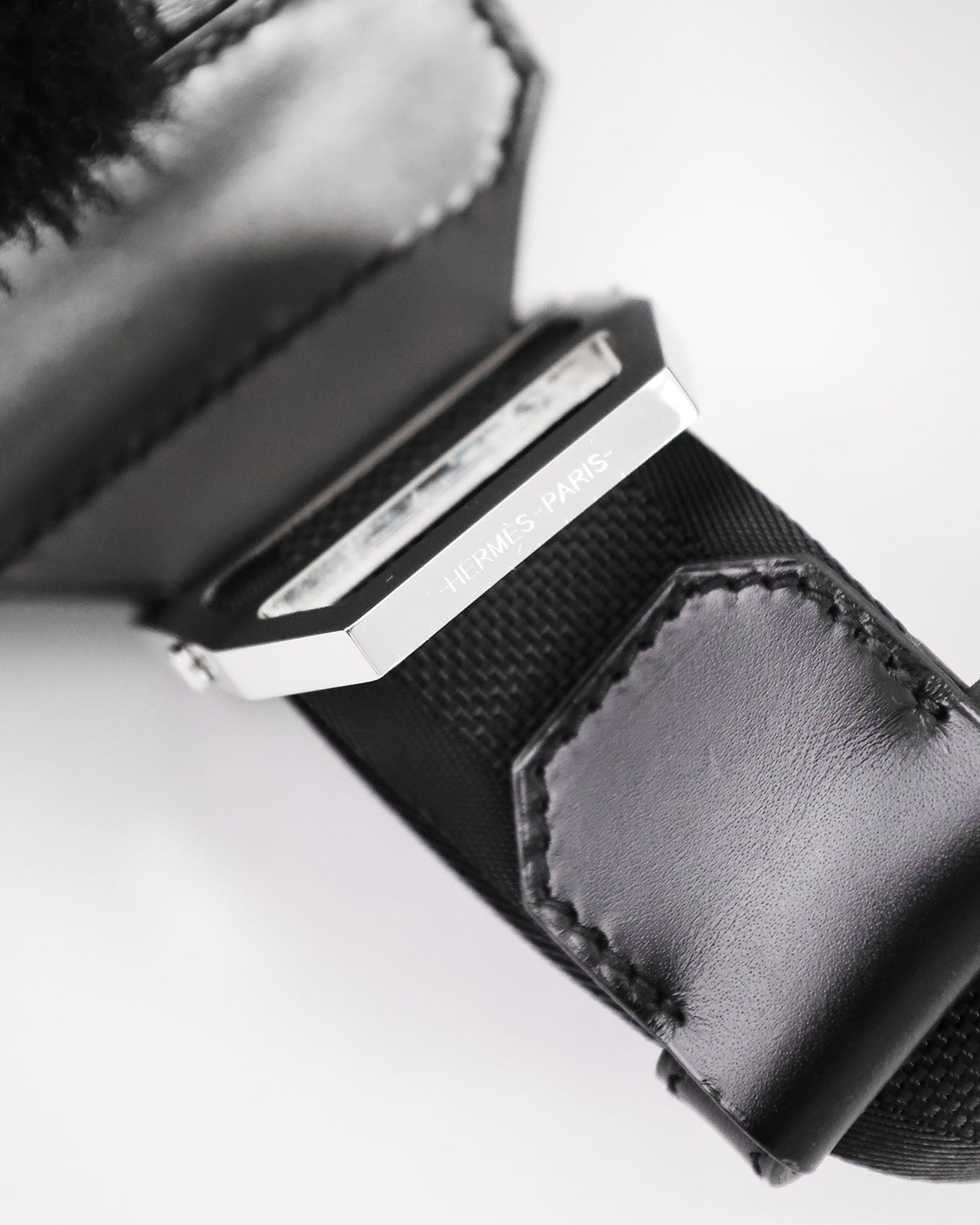 Hermès Black Shearling Cityslide Waistbag GM 2017