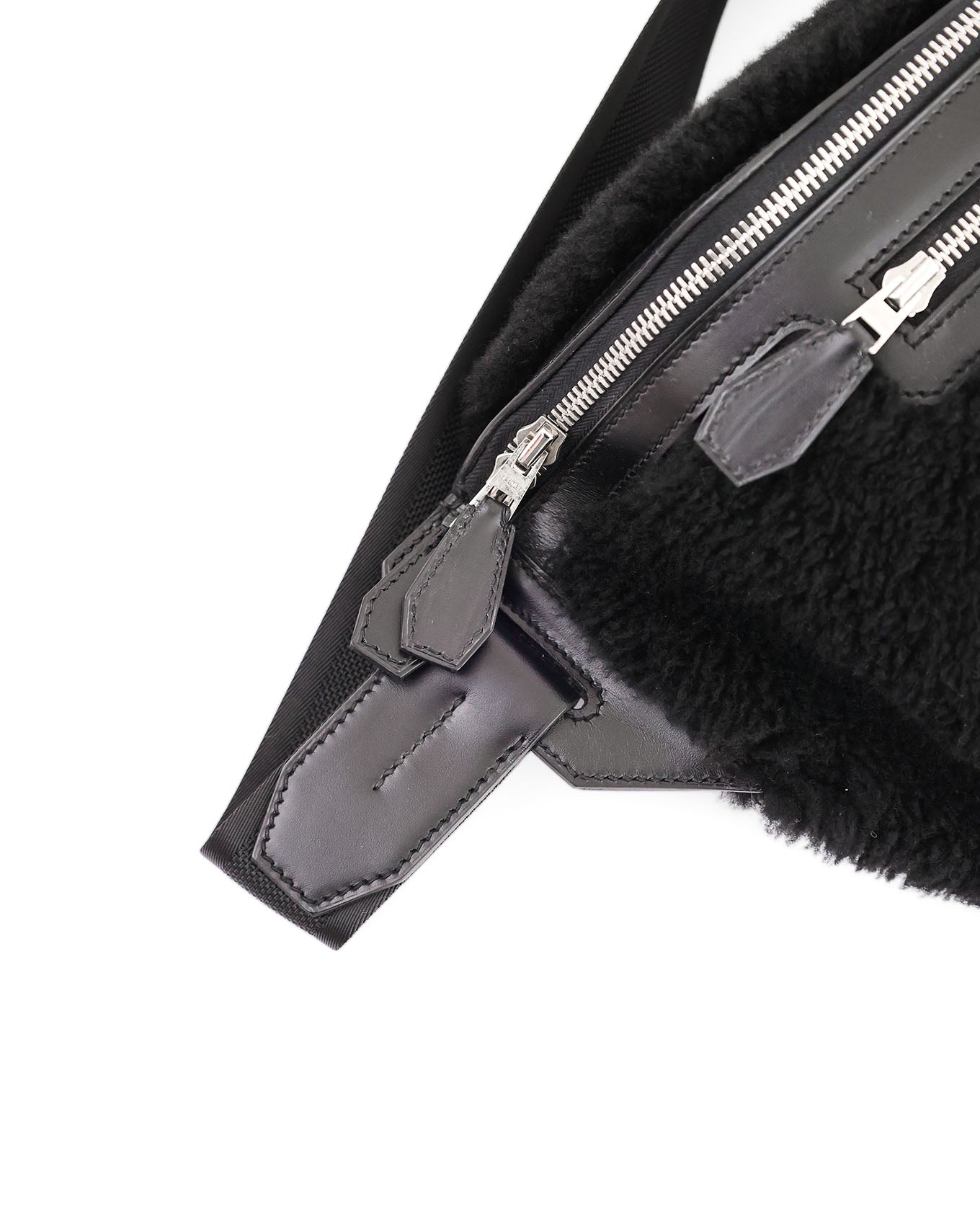 Hermès Black Shearling Cityslide Waistbag GM 2017