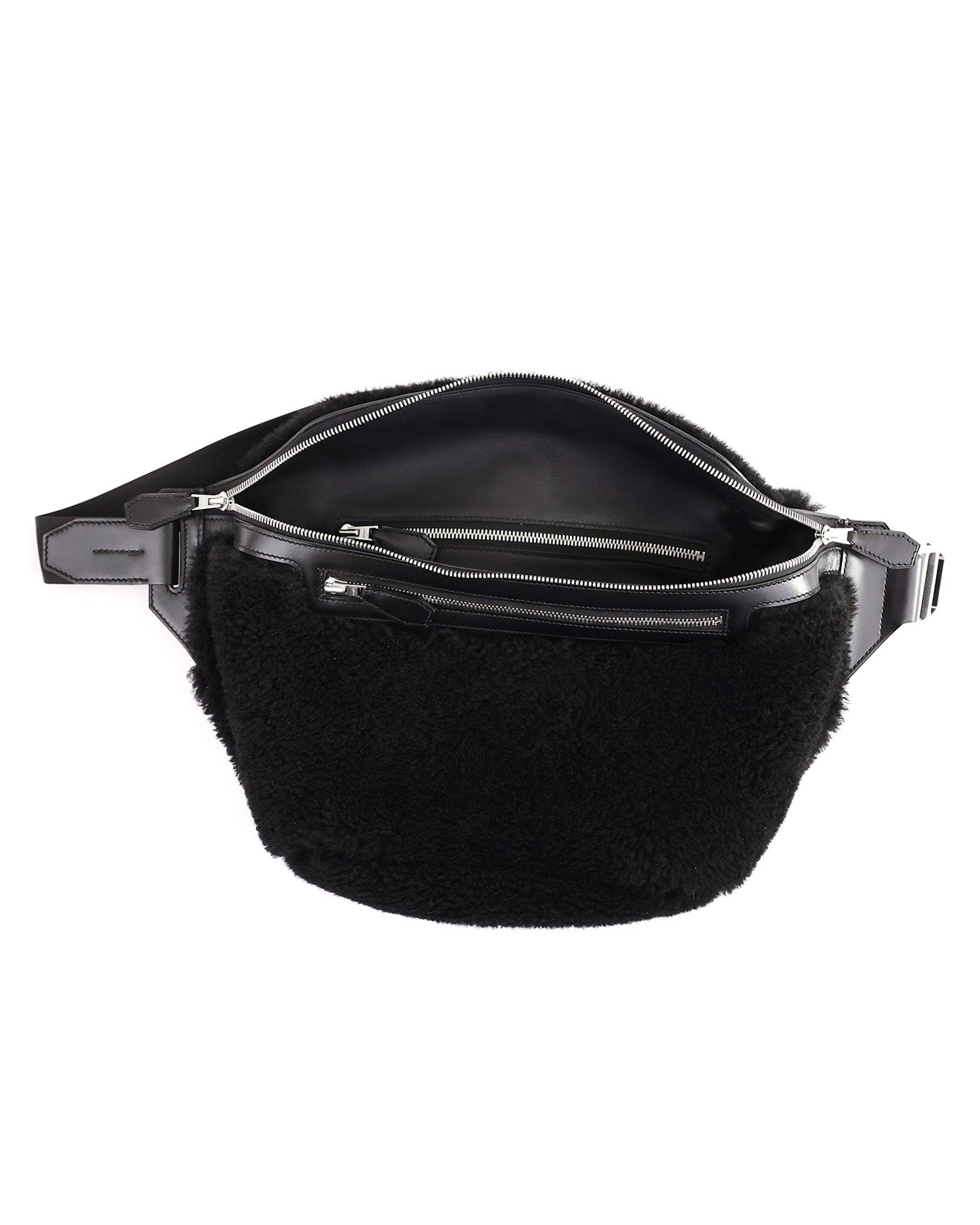 Hermès Black Shearling Cityslide Waistbag GM 2017