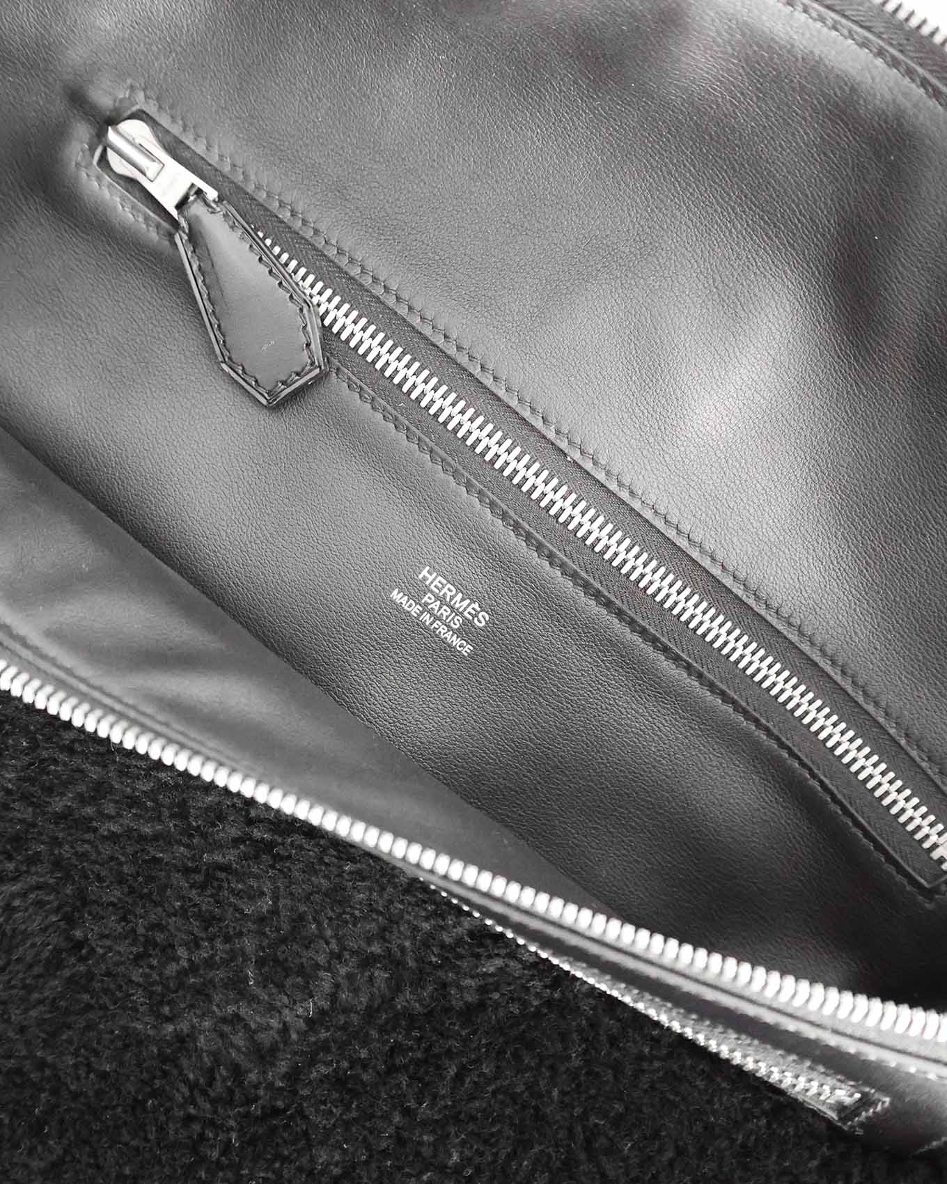 Hermès Black Shearling Cityslide Waistbag GM 2017