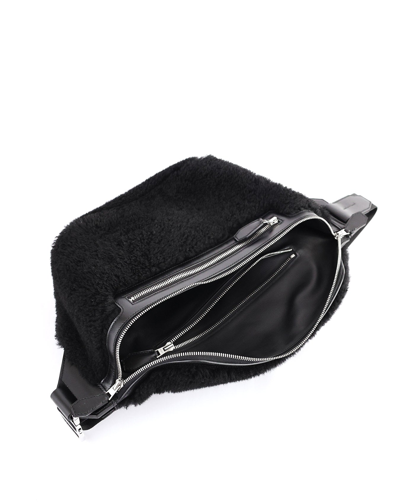 Hermès Black Shearling Cityslide Waistbag GM 2017
