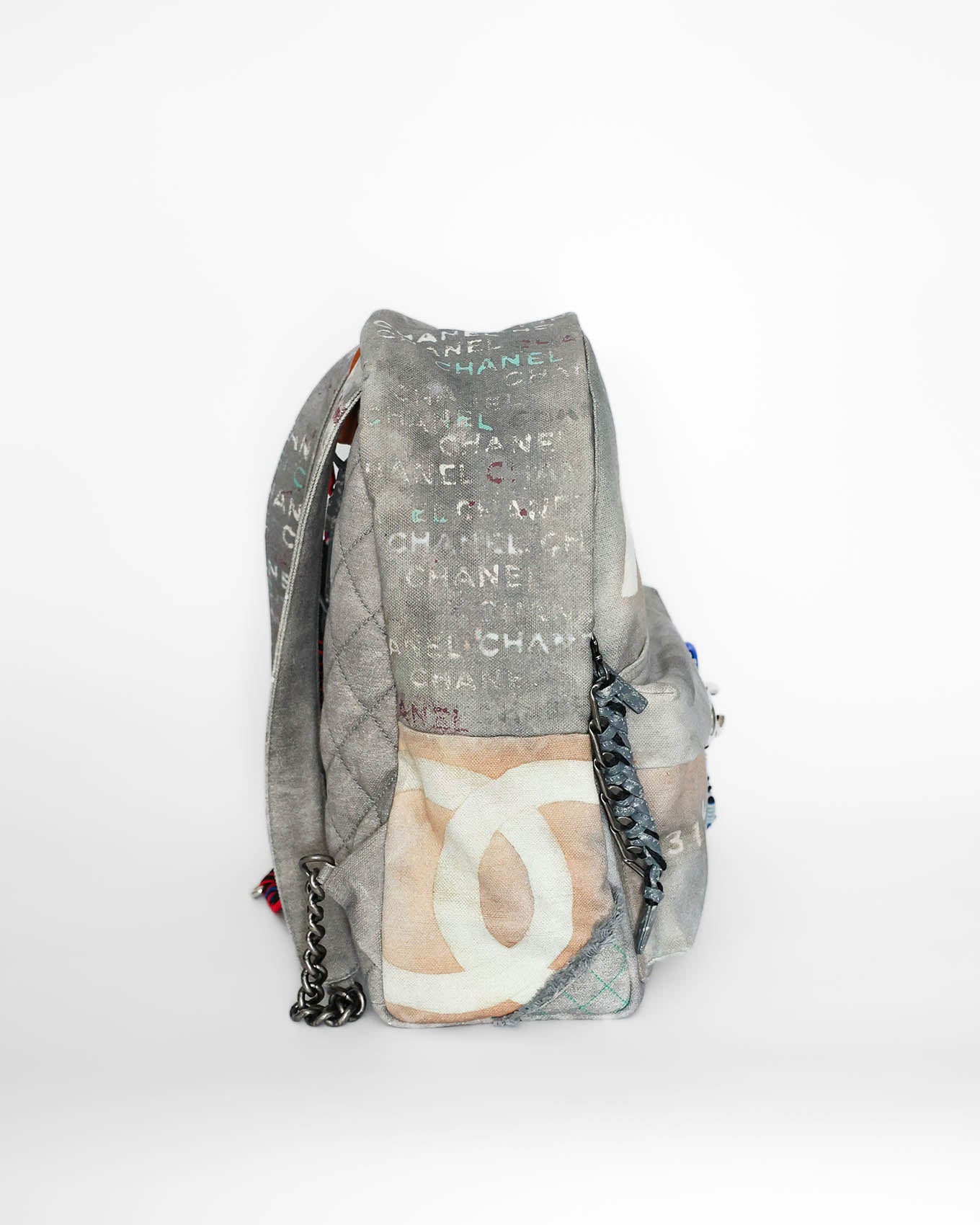 Chanel SS14 Artclass Light Grey Canvas Large Graffiti Backpack
