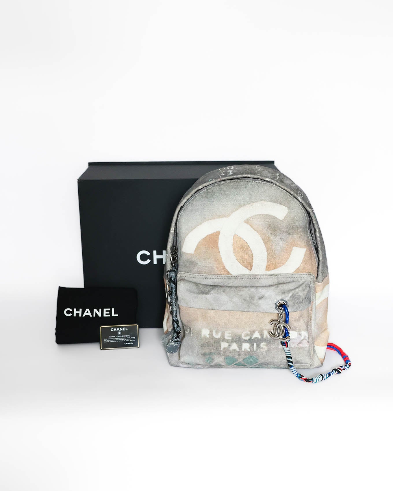 Chanel SS14 Artclass Light Grey Canvas Large Graffiti Backpack