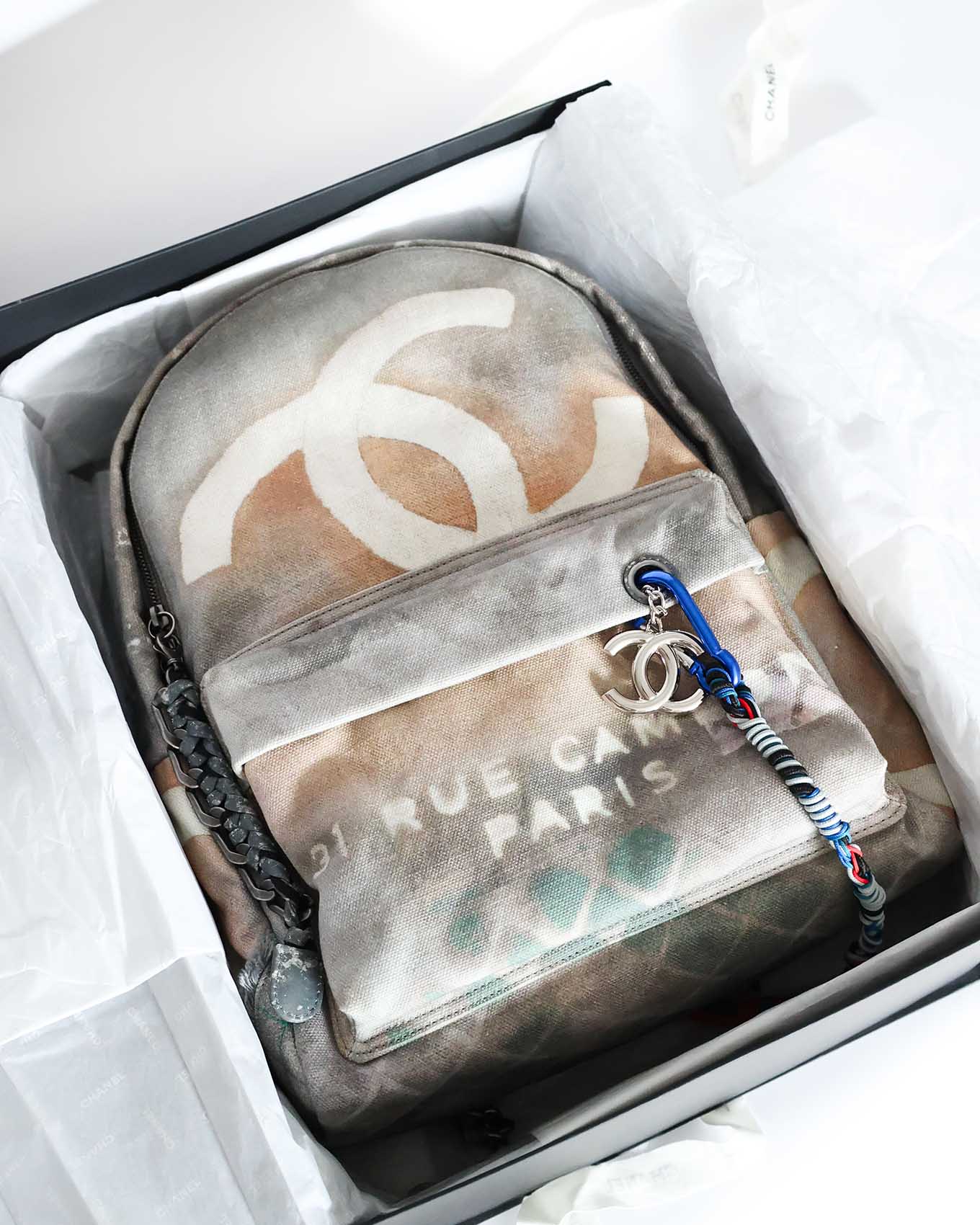 Chanel SS14 Artclass Light Grey Canvas Large Graffiti Backpack