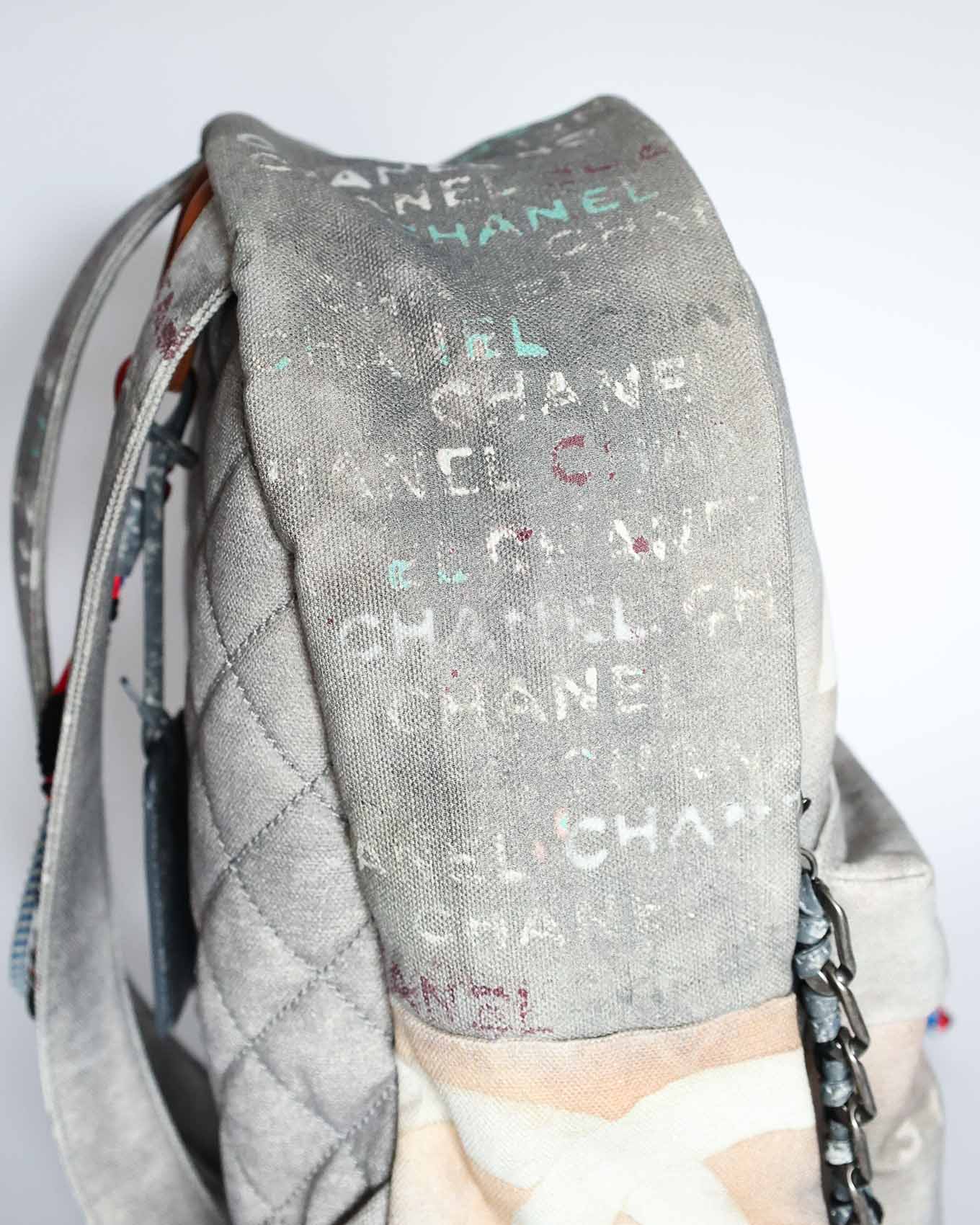 Chanel SS14 Artclass Light Grey Canvas Large Graffiti Backpack