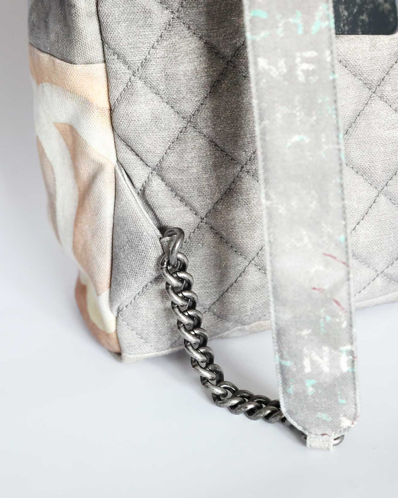 Chanel SS14 Artclass Light Grey Canvas Large Graffiti Backpack