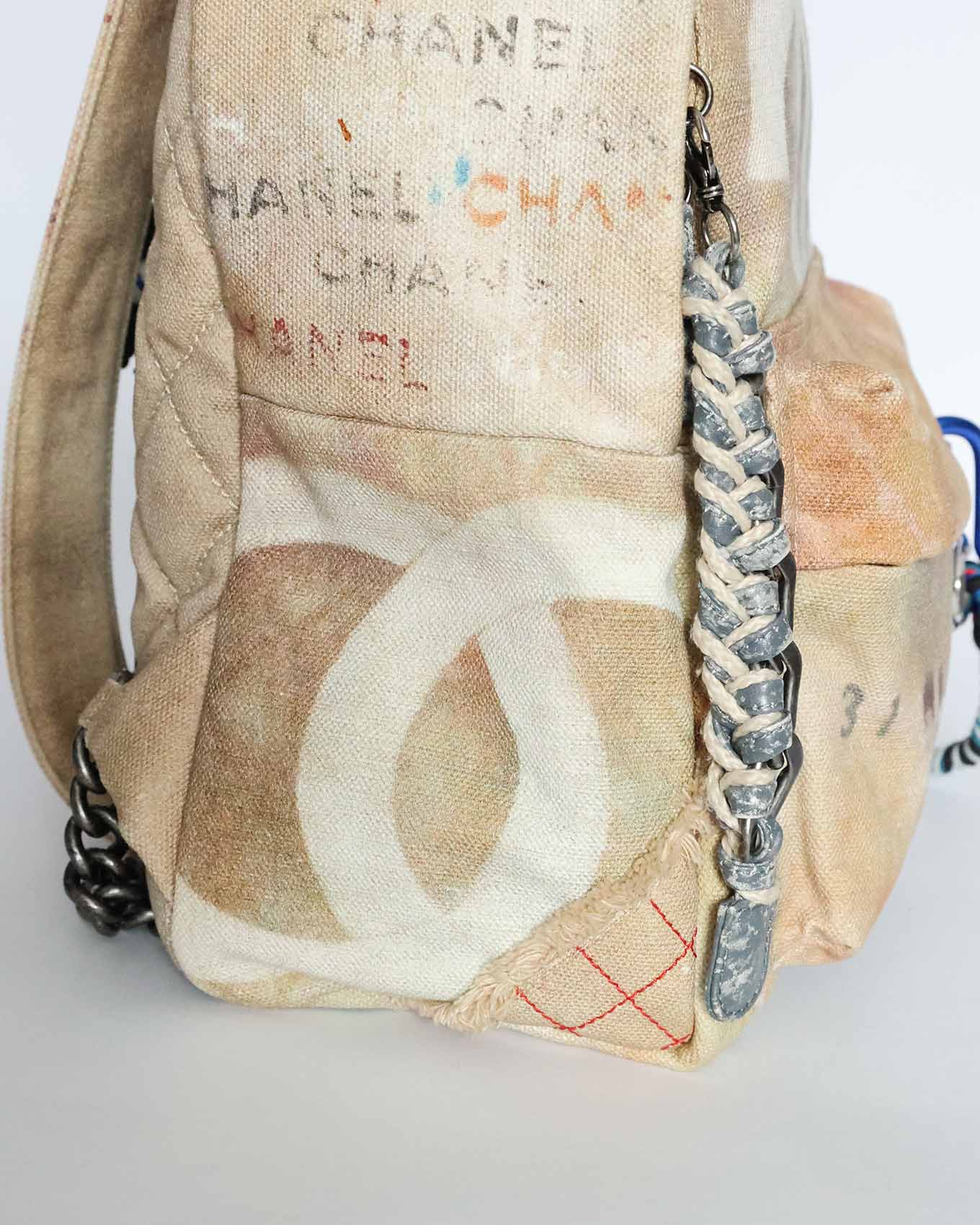 Chanel SS14 Artclass Yellow Canvas Small Graffiti Backpack