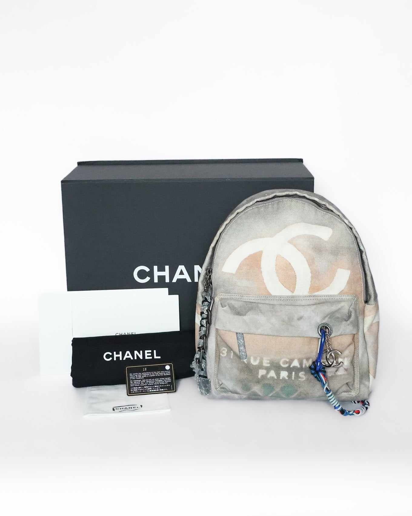 Chanel SS14 Artclass Light Grey Canvas Small Graffiti Backpack FULL SET