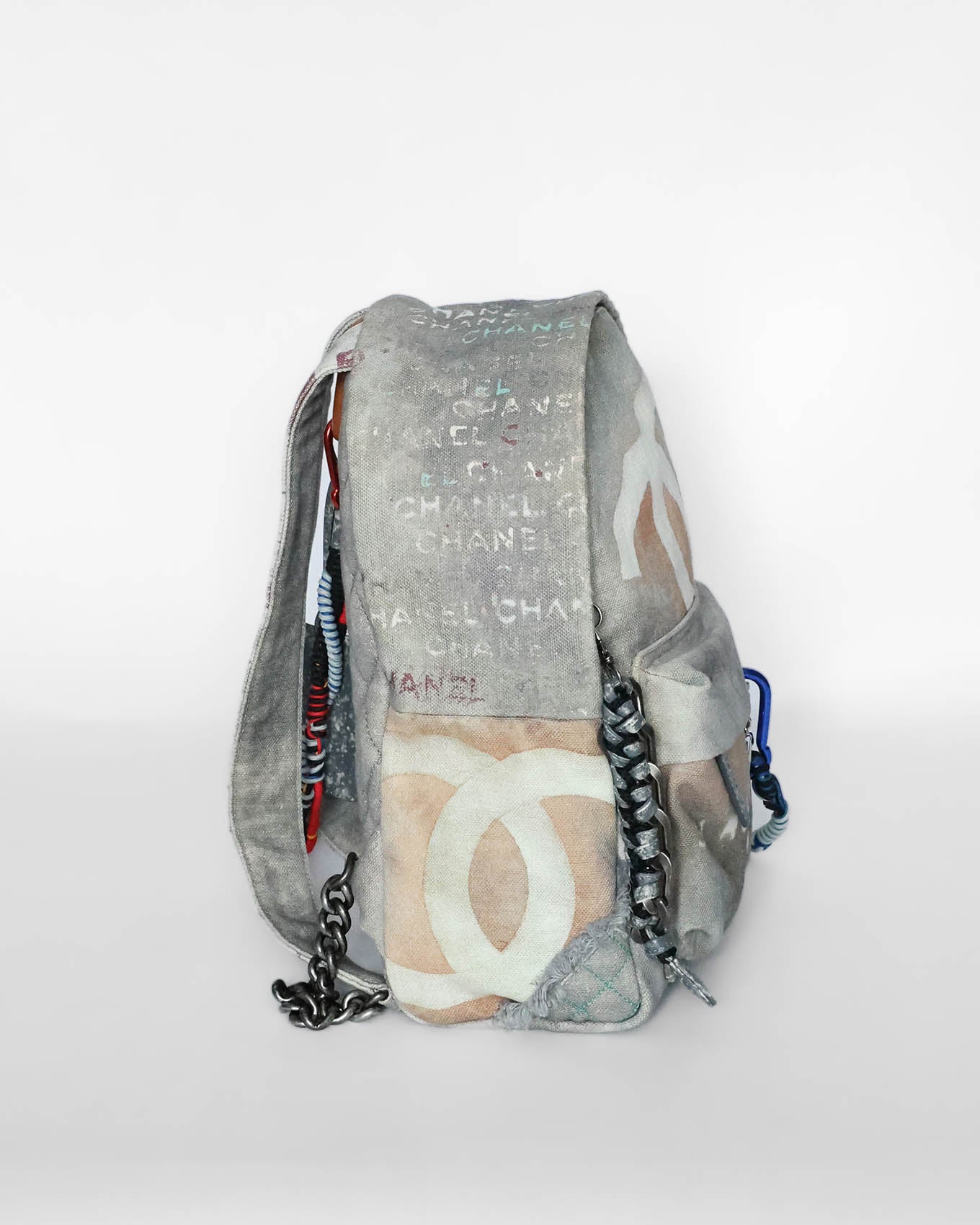 Chanel SS14 Artclass Light Grey Canvas Small Graffiti Backpack FULL SET