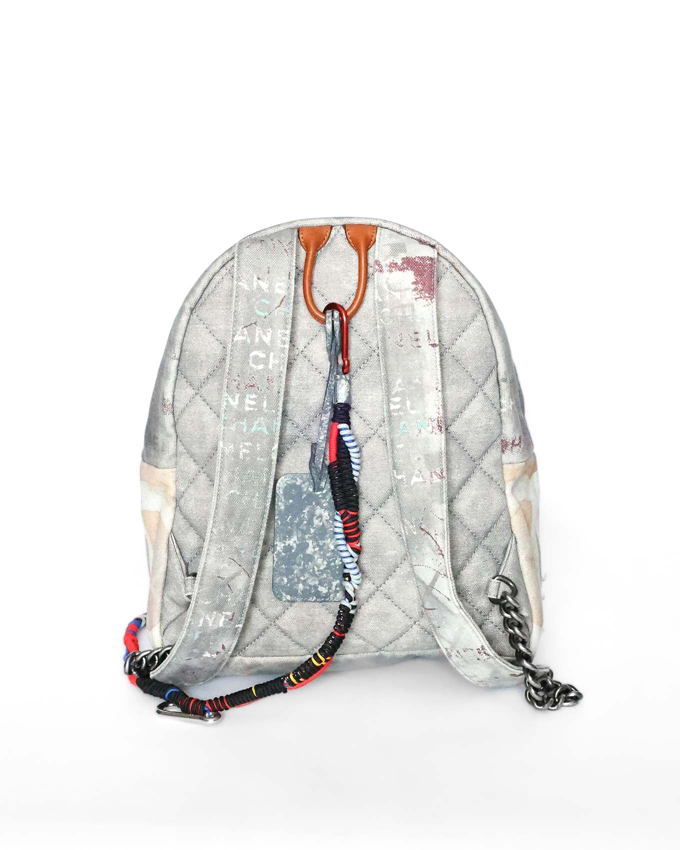Chanel SS14 Artclass Light Grey Canvas Small Graffiti Backpack FULL SET