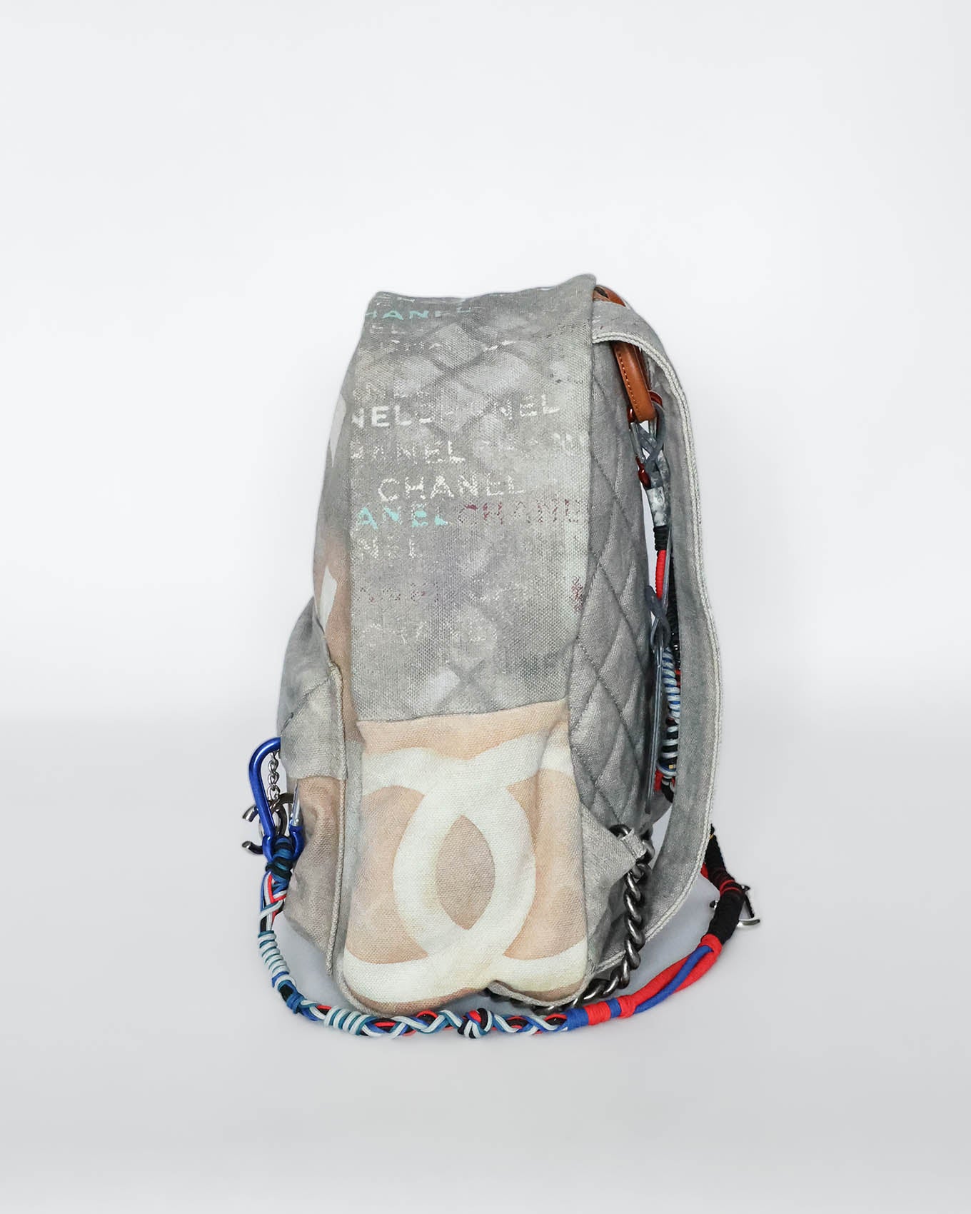 Chanel SS14 Artclass Light Grey Canvas Small Graffiti Backpack FULL SET