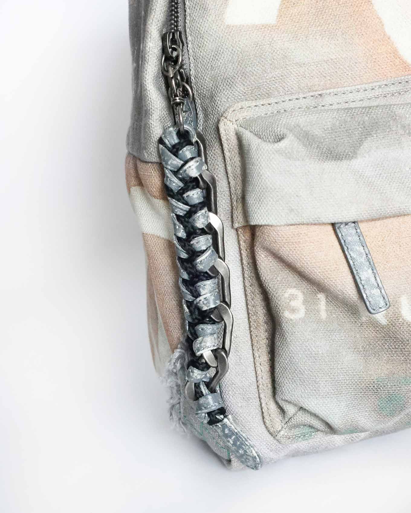 Chanel SS14 Artclass Light Grey Canvas Small Graffiti Backpack FULL SET