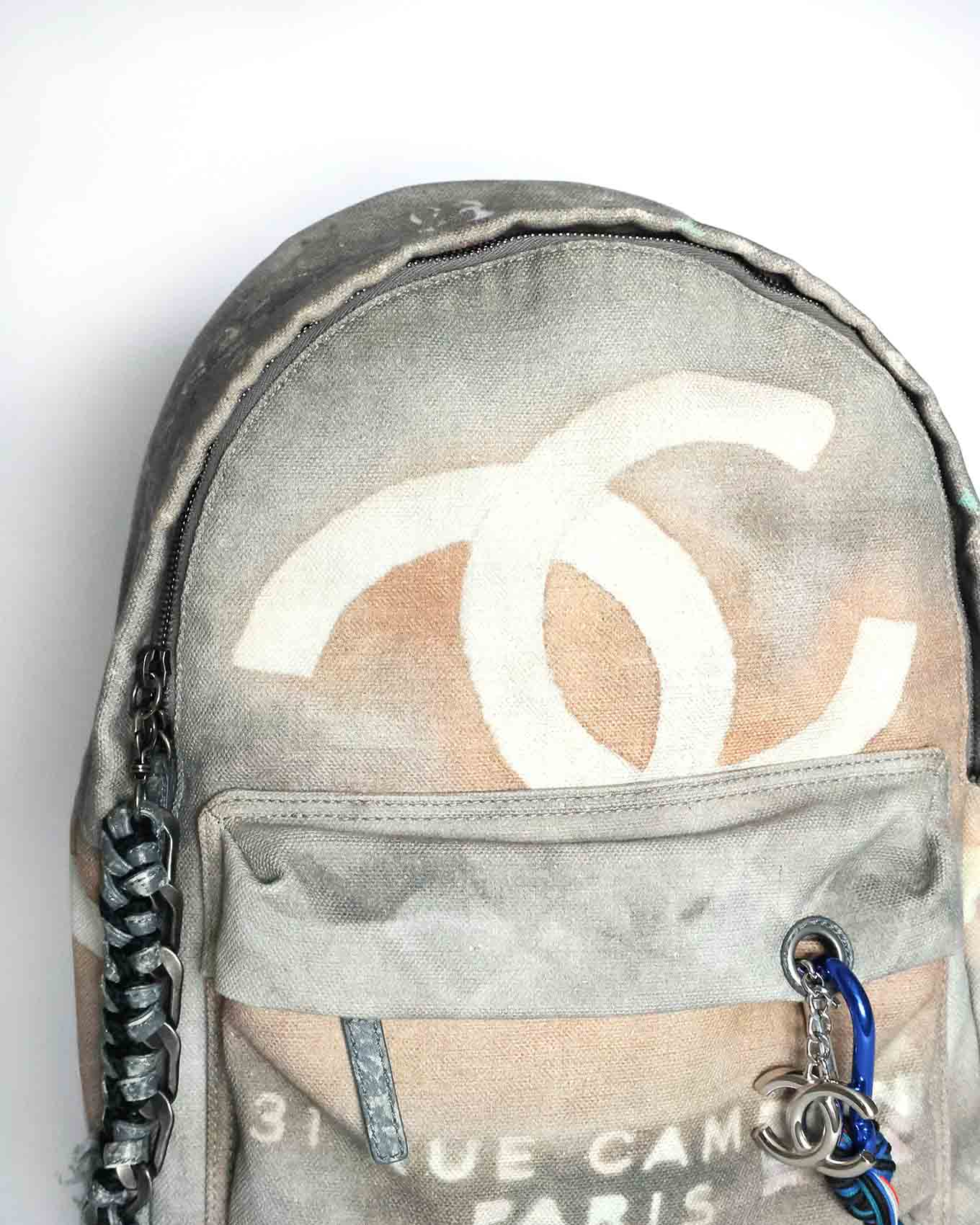 Chanel SS14 Artclass Light Grey Canvas Small Graffiti Backpack FULL SET