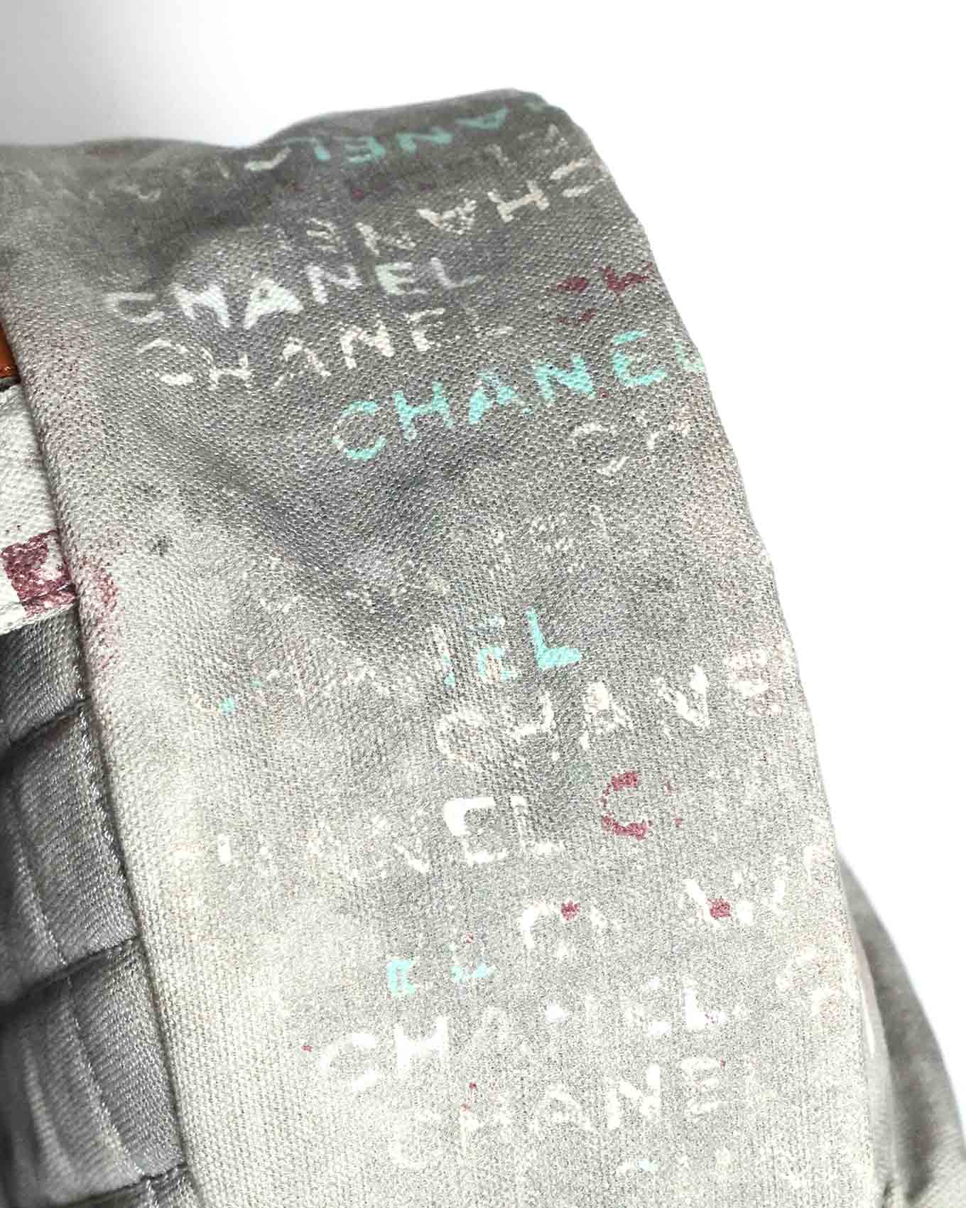 Chanel SS14 Artclass Light Grey Canvas Small Graffiti Backpack FULL SET
