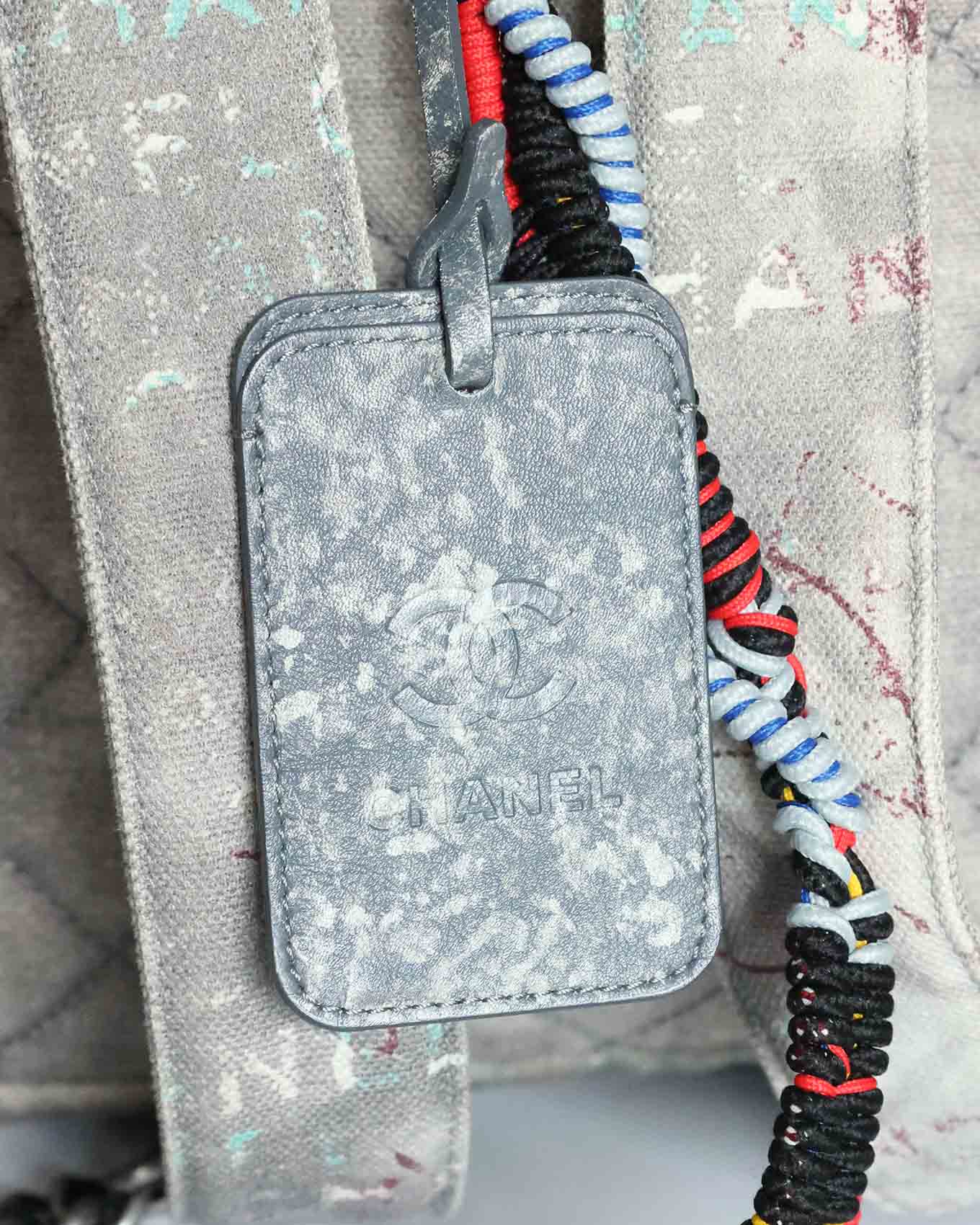 Chanel SS14 Artclass Light Grey Canvas Small Graffiti Backpack FULL SET