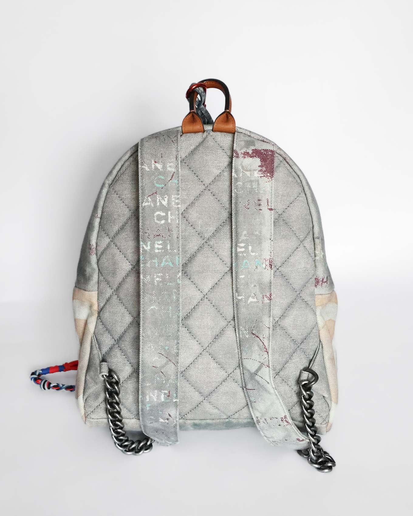 Chanel SS14 Artclass Light Grey Canvas Small Graffiti Backpack FULL SET