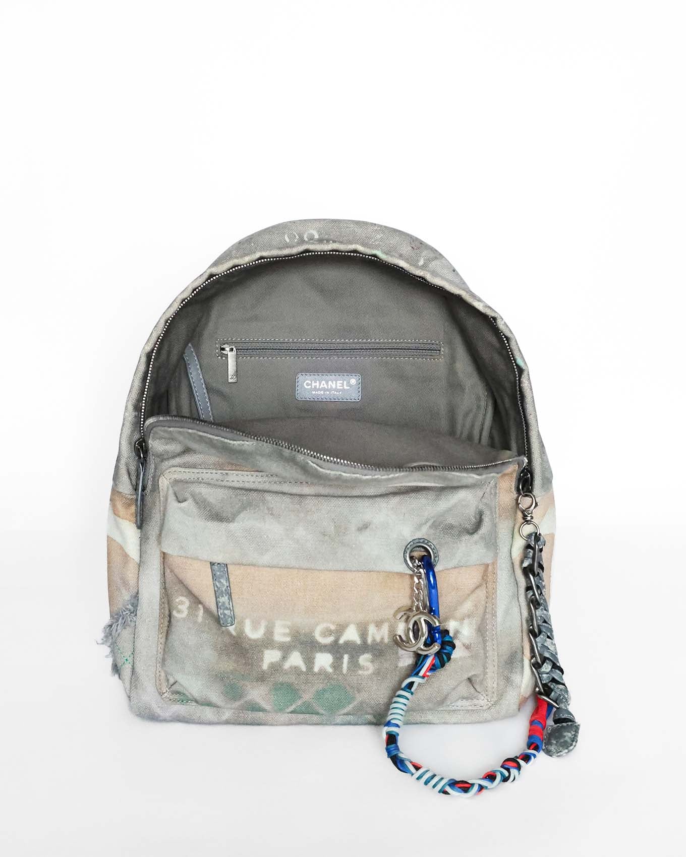 Chanel SS14 Artclass Light Grey Canvas Small Graffiti Backpack FULL SET