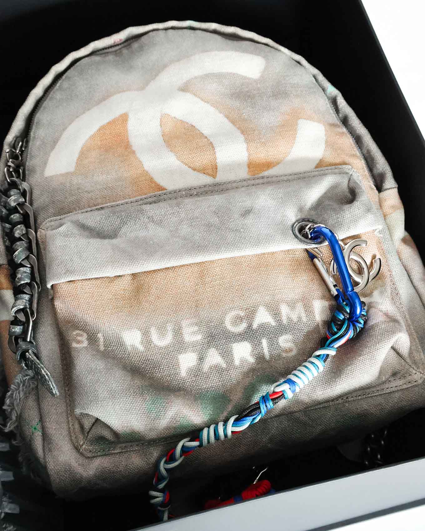 Chanel SS14 Artclass Light Grey Canvas Small Graffiti Backpack FULL SET
