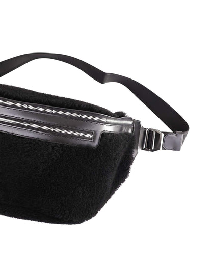 Hermès Black Shearling Cityslide Waistbag GM 2017