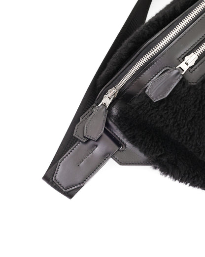 Hermès Black Shearling Cityslide Waistbag GM 2017
