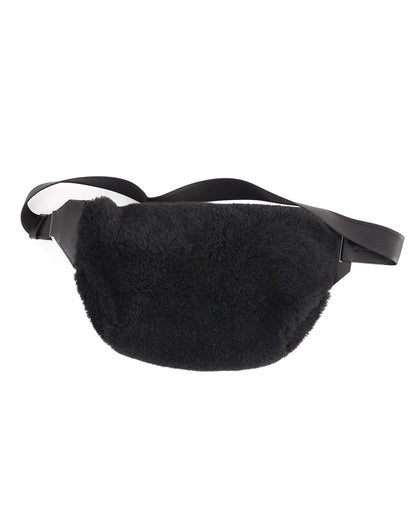 Hermès Black Shearling Cityslide Waistbag GM 2017
