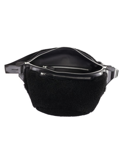 Hermès Black Shearling Cityslide Waistbag GM 2017