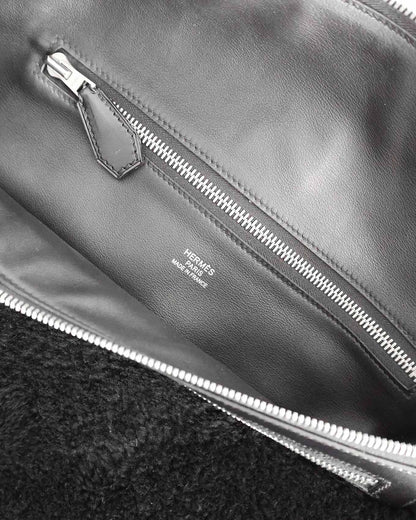 Hermès Black Shearling Cityslide Waistbag GM 2017
