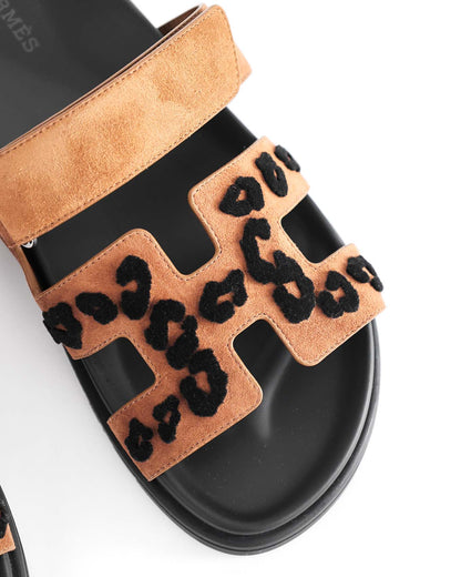 Hermès Chypre Brown Suede Leopard Design