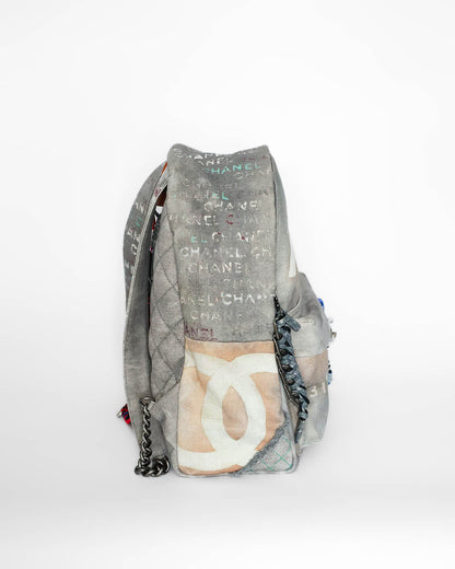 Chanel SS14 Artclass Light Grey Canvas Large Graffiti Backpack