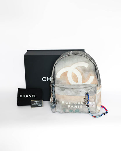 Chanel SS14 Artclass Light Grey Canvas Large Graffiti Backpack