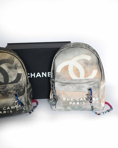 Chanel SS14 Artclass Light Grey Canvas Large Graffiti Backpack