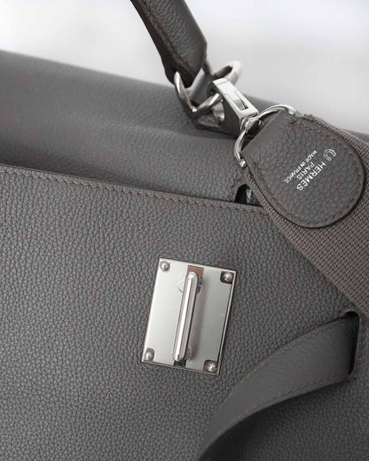 Hermès Kelly 50 Voyage Gris Etain Clémence 2018
