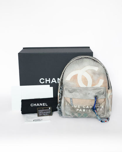 Chanel SS14 Artclass Light Grey Canvas Small Graffiti Backpack FULL SET