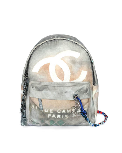 Chanel SS14 Artclass Light Grey Canvas Small Graffiti Backpack FULL SET