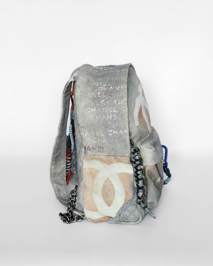 Chanel SS14 Artclass Light Grey Canvas Small Graffiti Backpack FULL SET