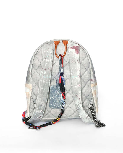 Chanel SS14 Artclass Light Grey Canvas Small Graffiti Backpack FULL SET