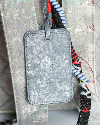 Chanel SS14 Artclass Light Grey Canvas Small Graffiti Backpack FULL SET