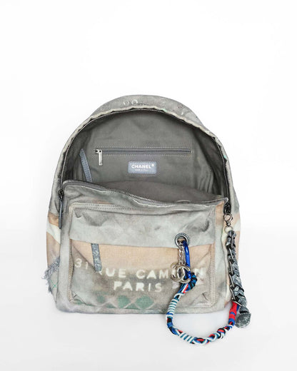 Chanel SS14 Artclass Light Grey Canvas Small Graffiti Backpack FULL SET