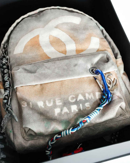 Chanel SS14 Artclass Light Grey Canvas Small Graffiti Backpack FULL SET