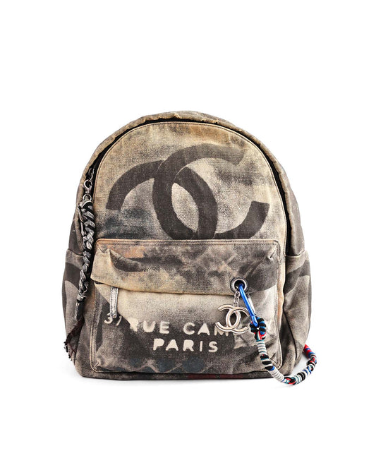 Chanel SS14 Artclass Grey Canvas Large Graffiti Backpack | ELUXE STORE