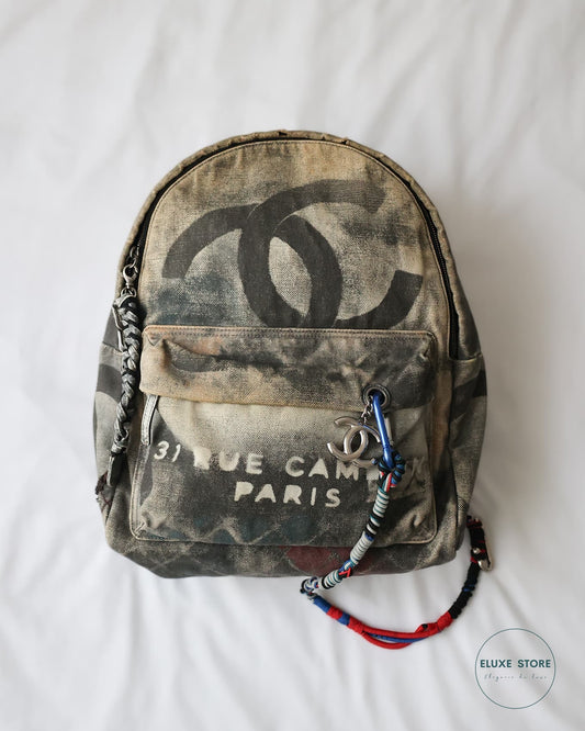 Chanel Spring Summer 2014 SS14 Artclass Runway Grey Canvas Large Graffiti Backpack by Karl Lagerfeld | ELUXE STORE | Shop pre-loved Chanel