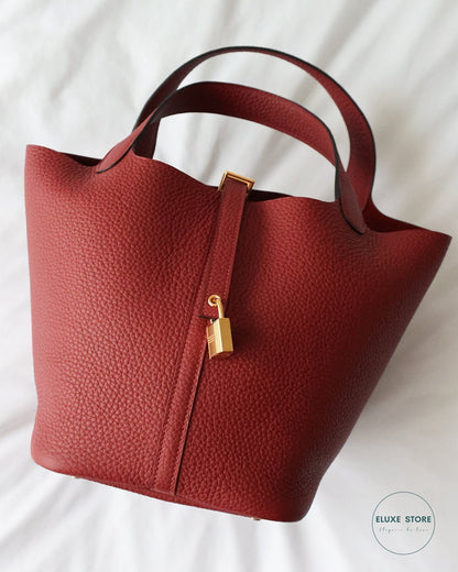 Buy Hermès Picotin Lock 22 Rouge H Clémence Full Set 2024 | ELUXE STORE