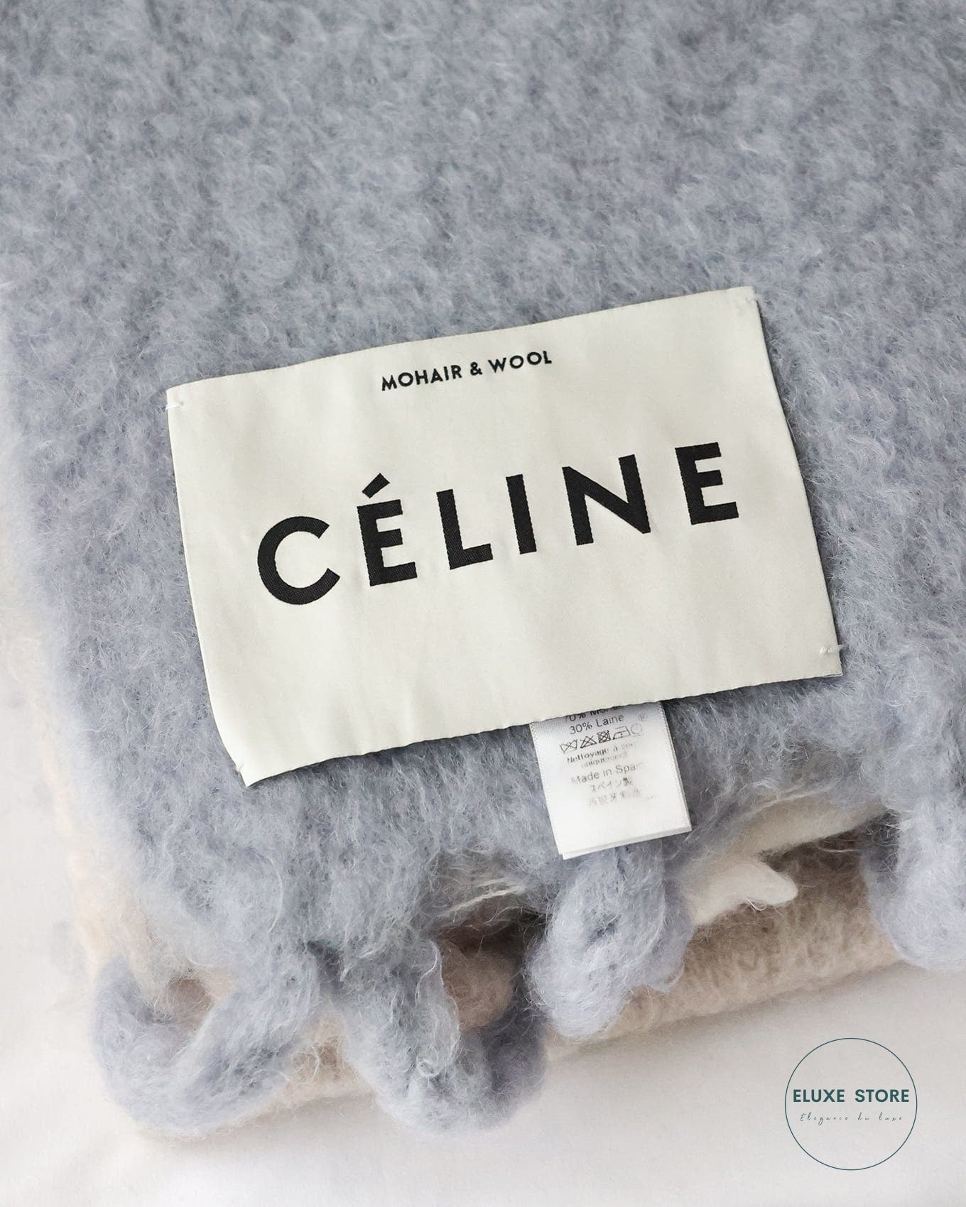 Old Céline by Phoebe Philo FW17 2017 Runway Grey Checkered Oversized Fuzzy Mohair Throw Blanket