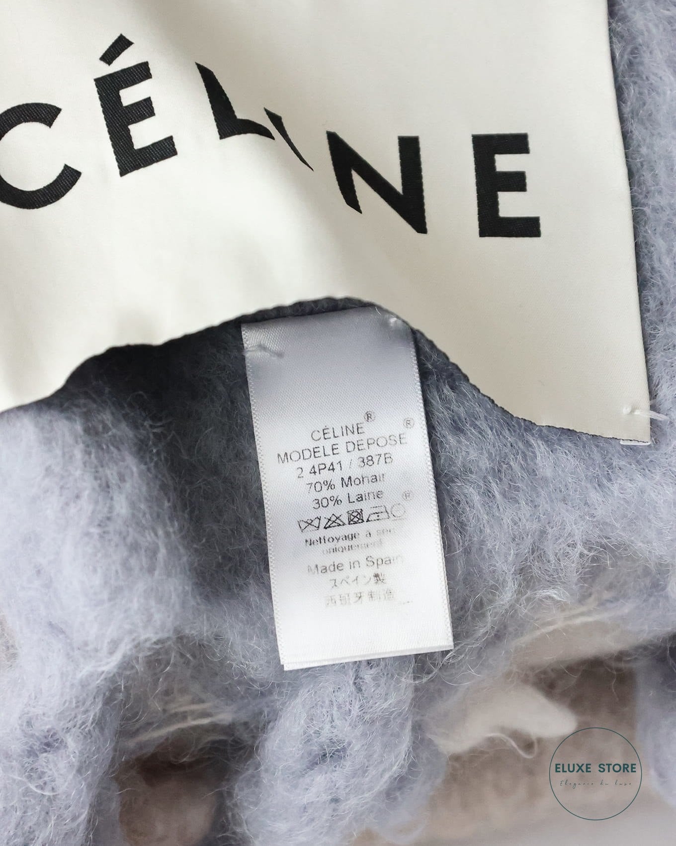 Old Céline by Phoebe Philo FW17 Runway Grey Checkered Oversized Fuzzy Mohair Throw Blanket | 2 4P41 / 387B | Eluxe Store