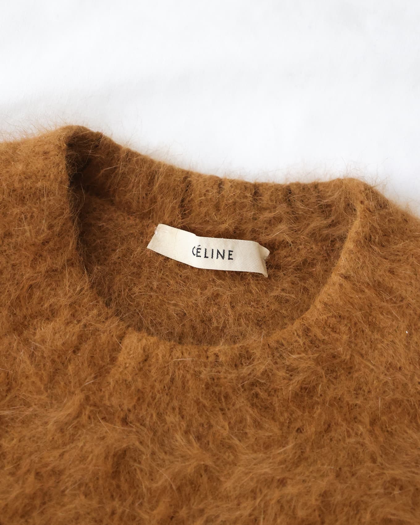 Old Céline by Phoebe Philo Fuzzy Brown Angora Wool Knit Sweater | Eluxe Store