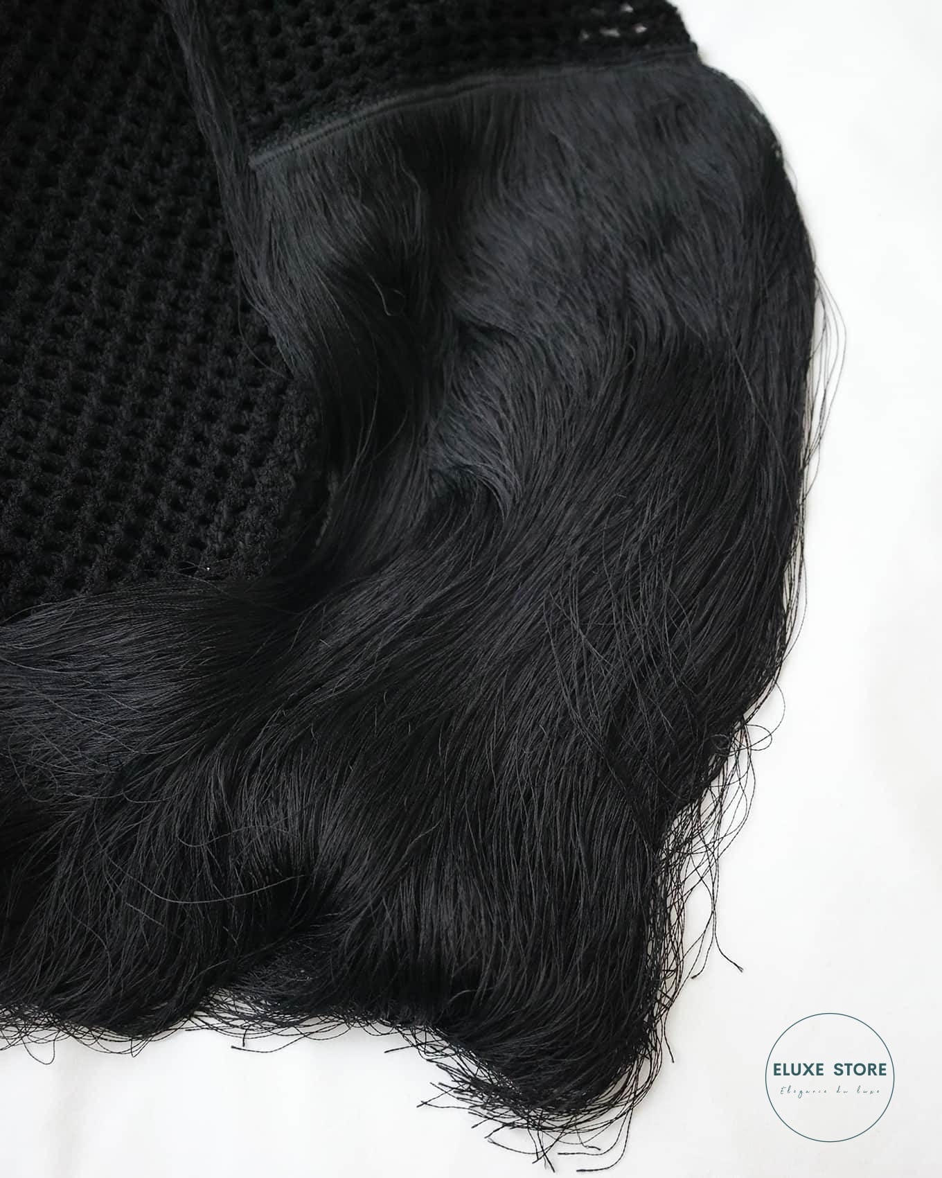 Old Céline by Phoebe Philo Fall Winter 2017 FW17 Black Waffle Knit Hair-Like Fringed Runway Scarf | ELUXE STORE